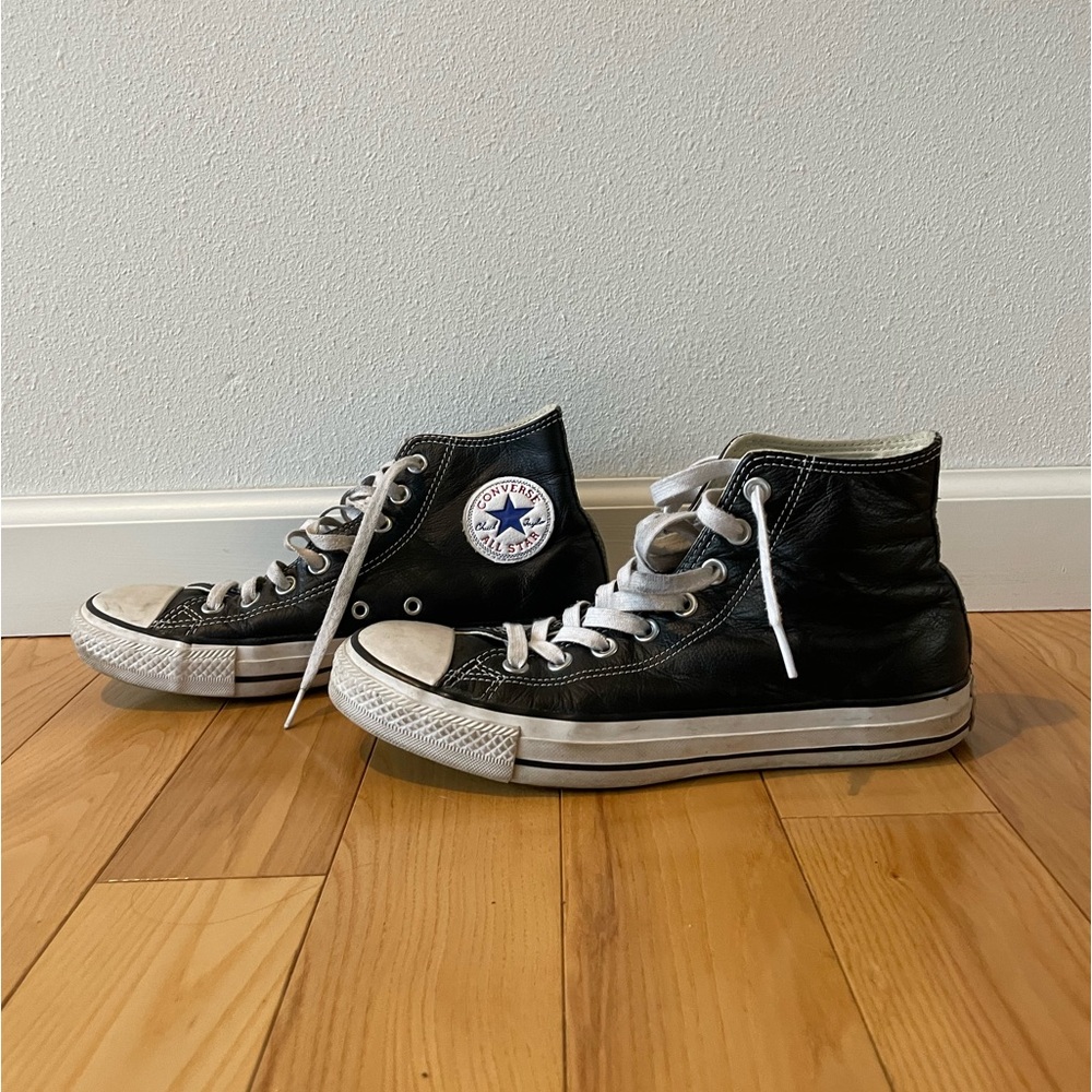 Black Leather High Top Converse